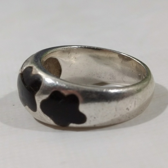 Vintage Signed Sterling Silver Onyx Inlay Ring-6 - Picture 3 of 6